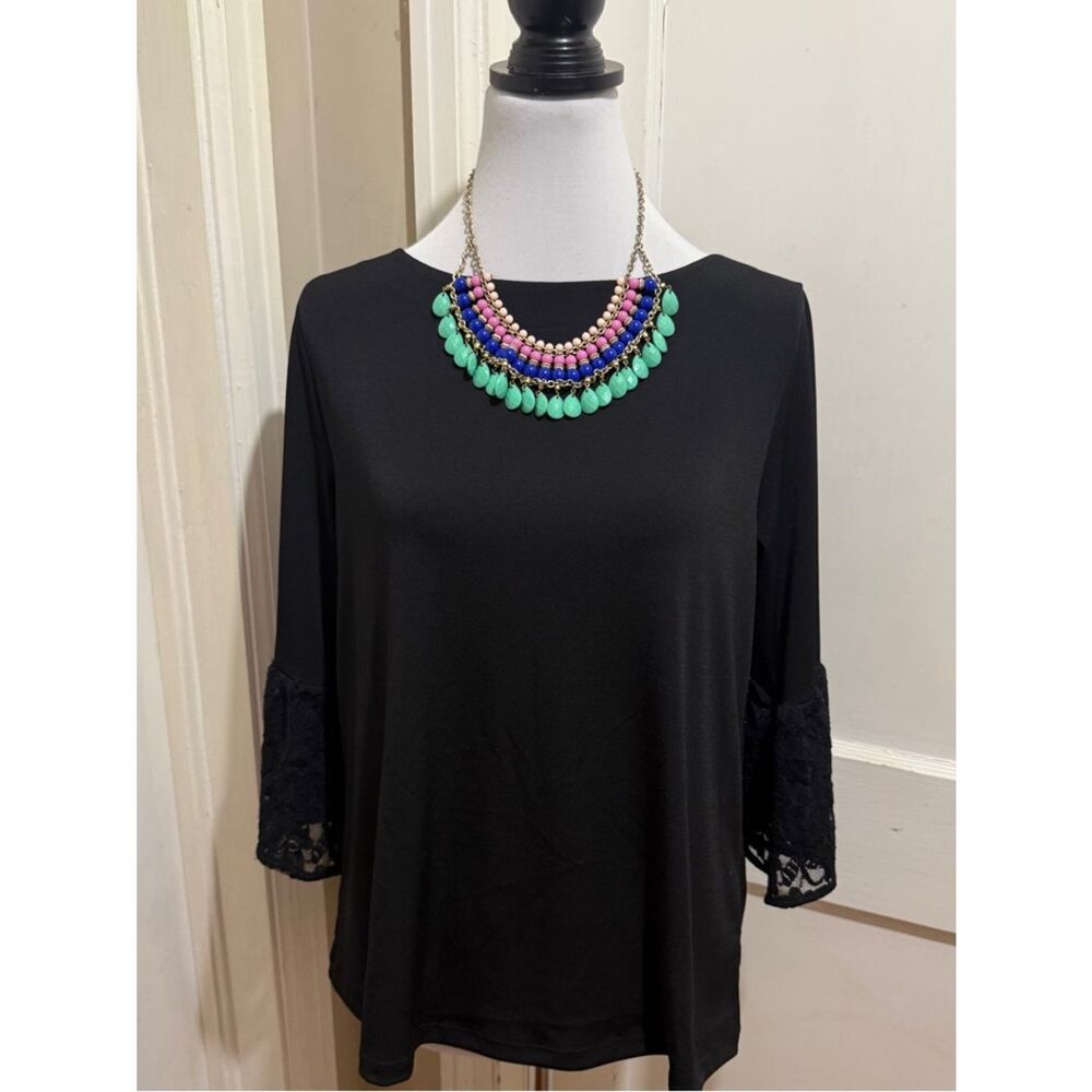 Banana Republic Black Long-Sleeve Top with Lace Cuffs